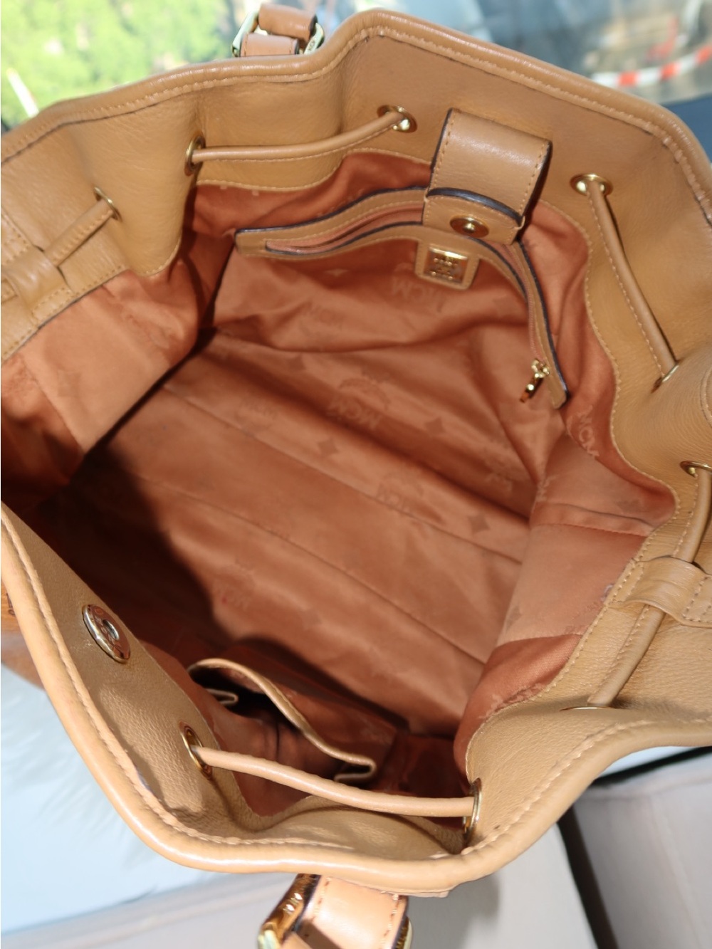 MCM Cognac Visetos Monogram Satchel with Gold Hardware w/ Crossbody Strap - Picture 3 of 4